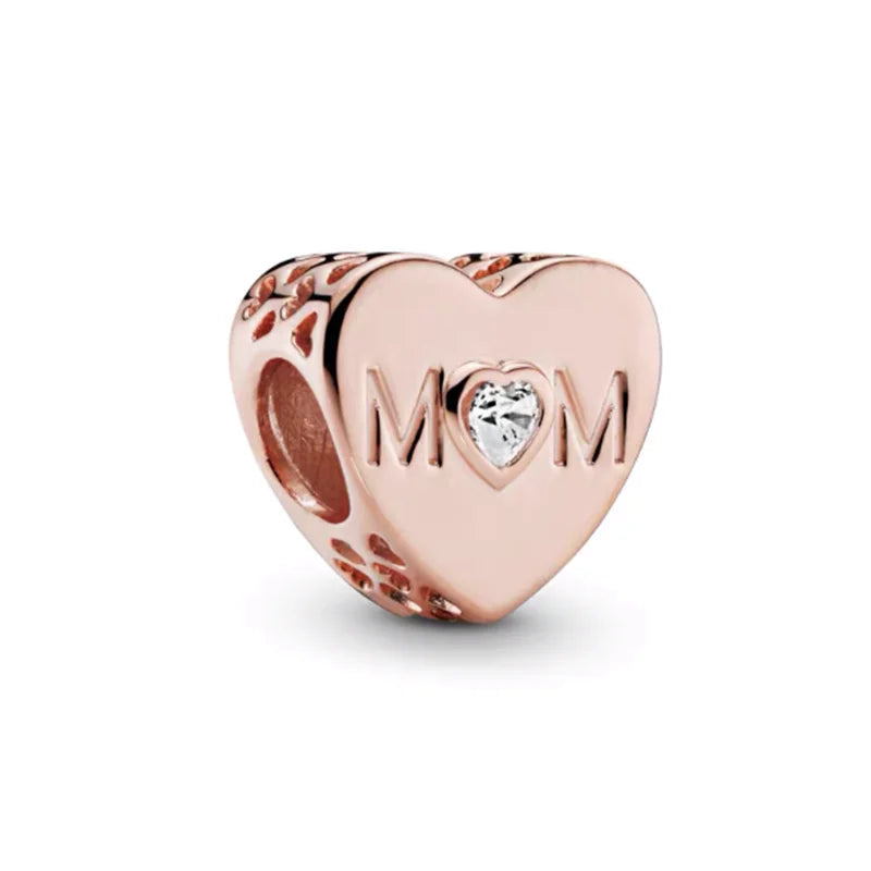 Plated Rose Gold Sparkling Pink Hot Air Balloon and Heart Charm Bead for Silver 925 Bracelet DIY Jewelry