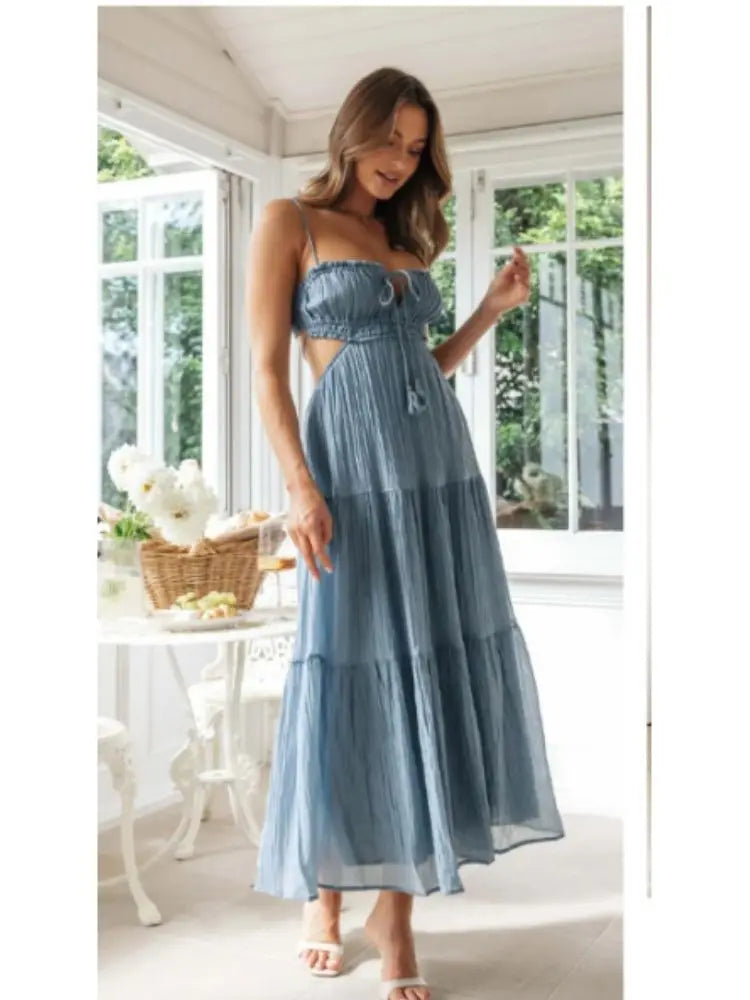 Halter Neck Backless Lace Dress For Women Summer Solid Color