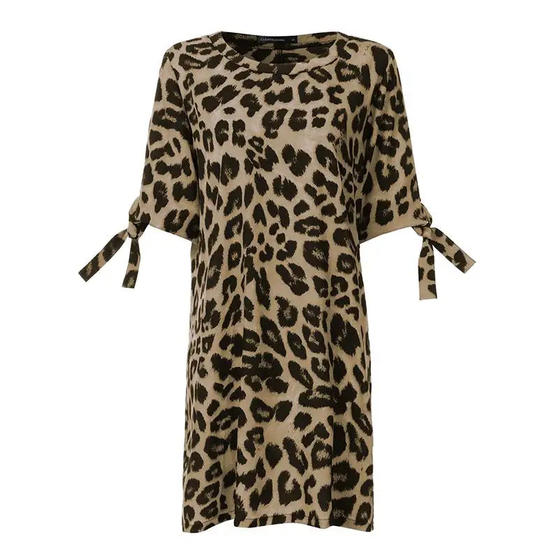 Leopard Print Boho Mini Dress For Beach Sundress Casual