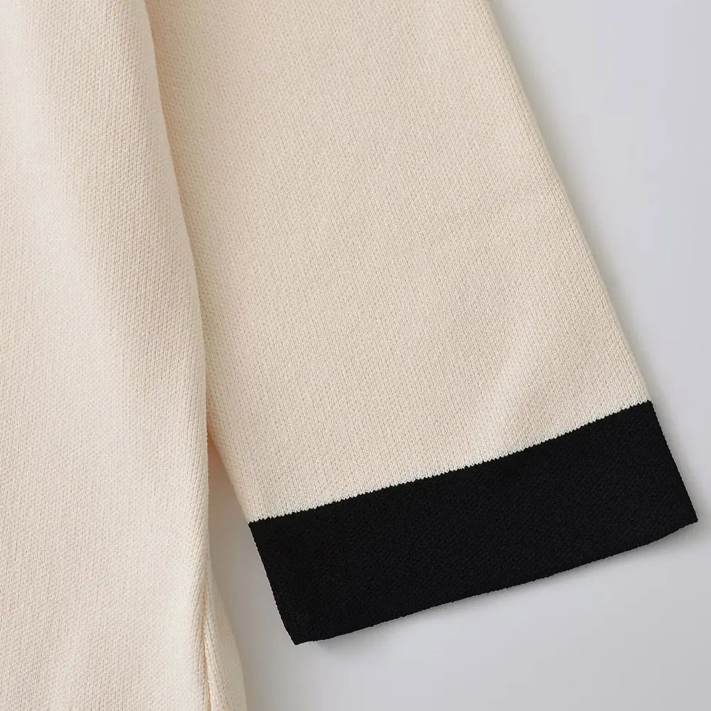 Knitted Mini Dress With Pockets And Golden Buttons For Women