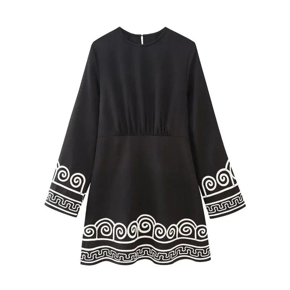 Patchwork Embroidered Autumn Long Sleeve Dress For Women