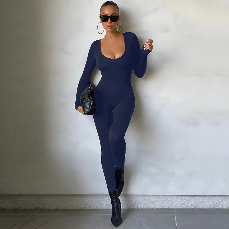 Women's Long Sleeve Bodycon Jumpsuit One Piece Streetwear Overall Autumn Winter Outfit