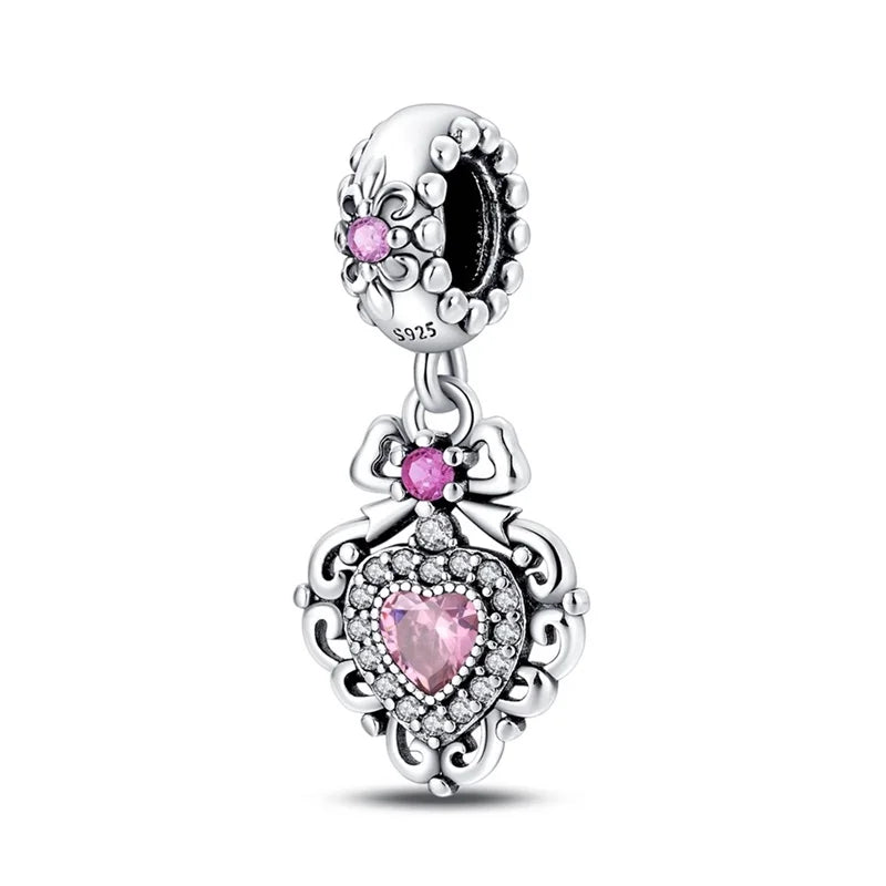 Silver Plated Lotus Guardian Angel Heart-Shaped Zircon Charms Beads for DIY Jewelry and 925 Bracelets