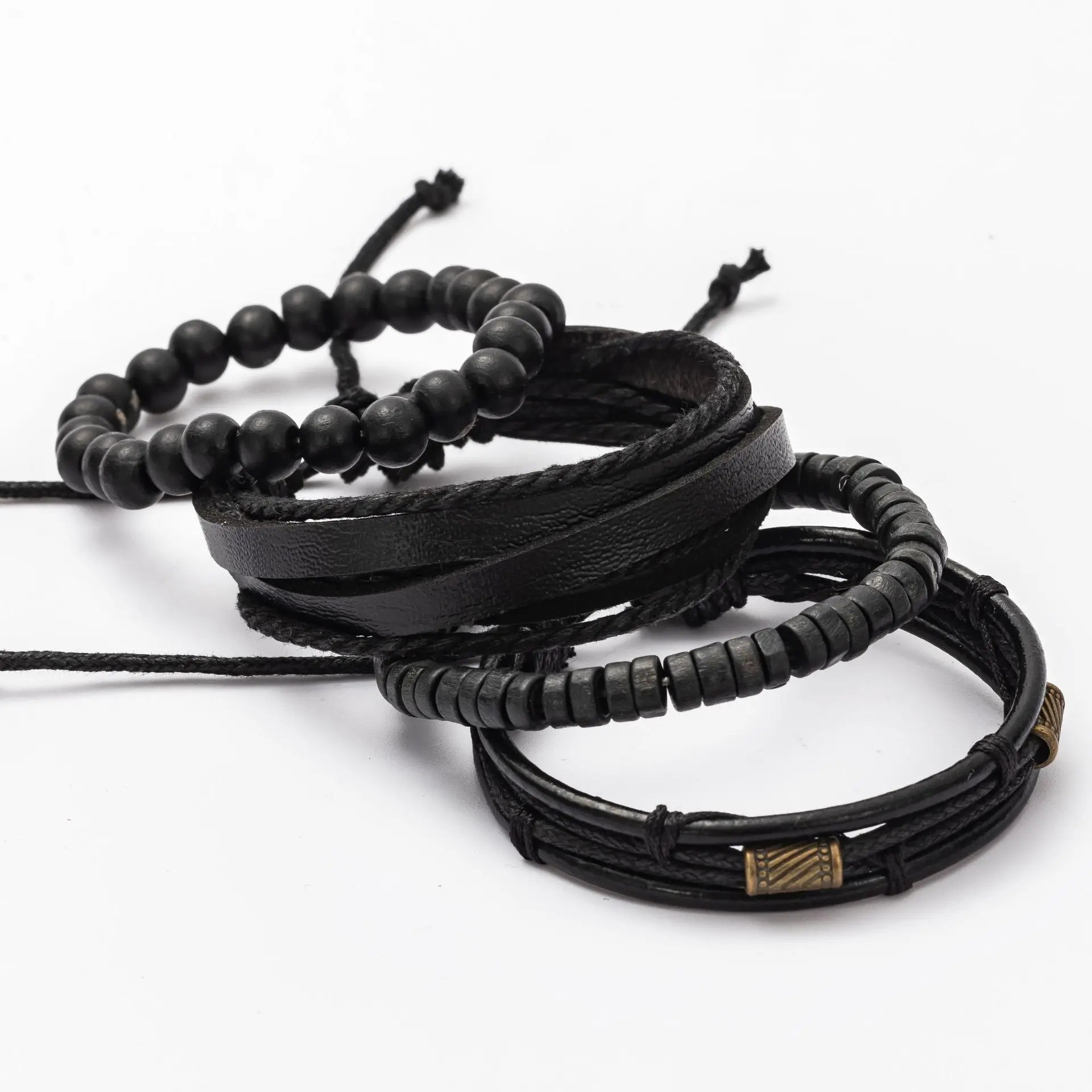 4PCS Vintage Multi-Layer Wooden Beads Men's Bracelet Trendy Accessories