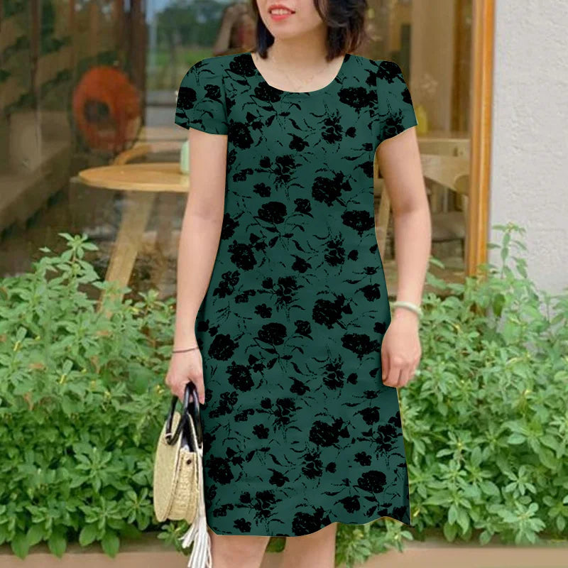 Floral Bohemian Sundress For Summer O Neck Short Sleeve