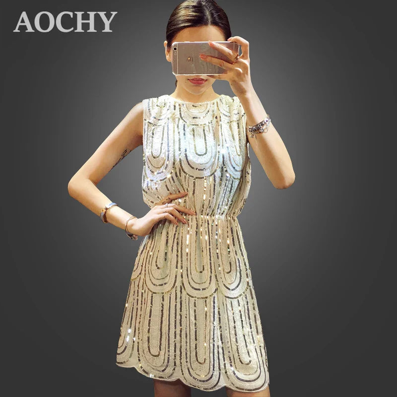 Sequin Mini Dress For Women Sleeveless Party Dress Casual
