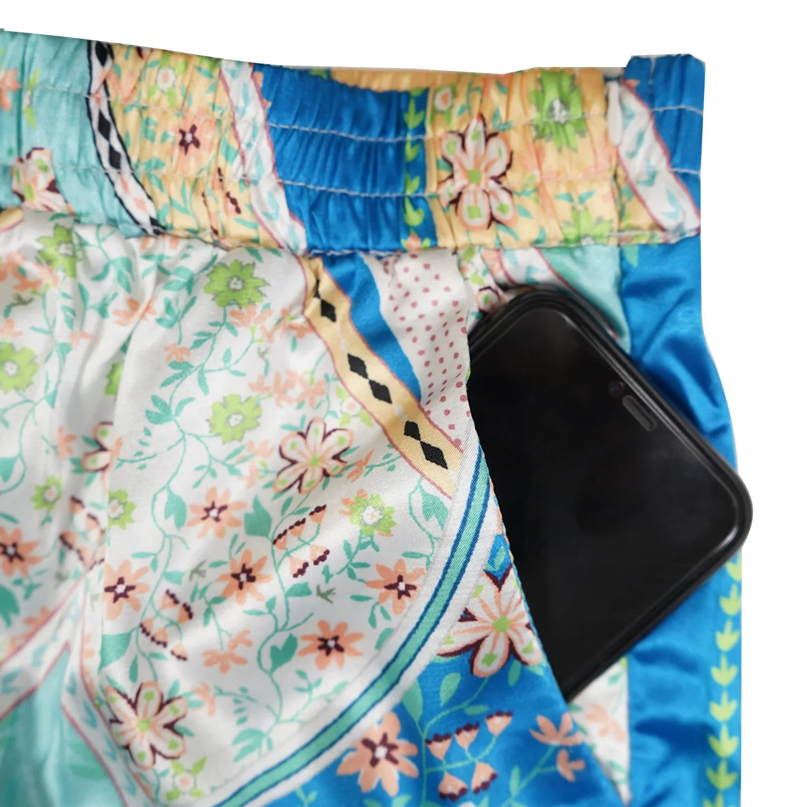 Women's Imitation Silk Printed Two Piece Set with Lace-Up Long Sleeve Top and Wide-Leg Pants for Casual Street Style