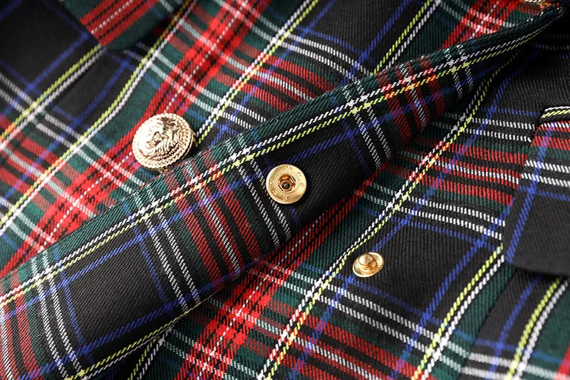 Black Red Plaid Blazer Dress With Belt For Office Women