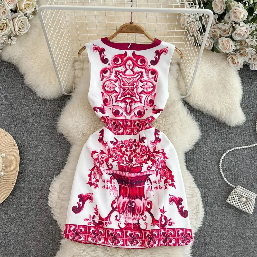 Floral Print Sleeveless Mini Dress for Summer Vacation