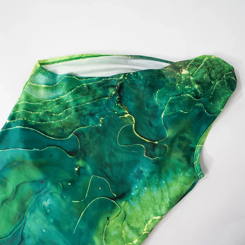 One Shoulder Backless Gradient Print Dress For Party