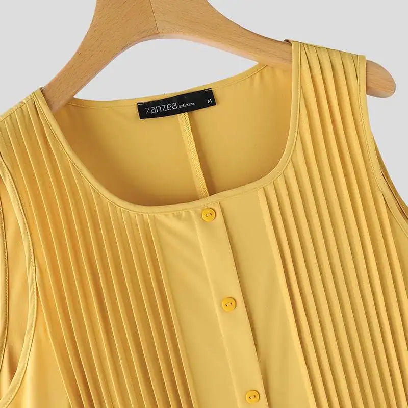 Sleeveless Pleated Long Sundress For Summer Beach Casual