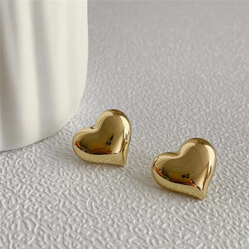 Gold Heart Shaped Stud Earrings for Women Minimalist Fashion Jewelry