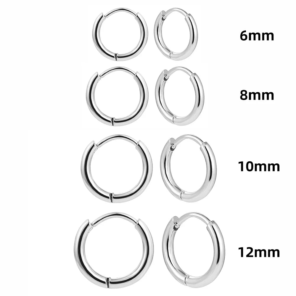 4 Pairs Stainless Steel Round Huggies Earrings Set for Women and Men Stackable Tiny 18K Gold Plated Ear Hoops
