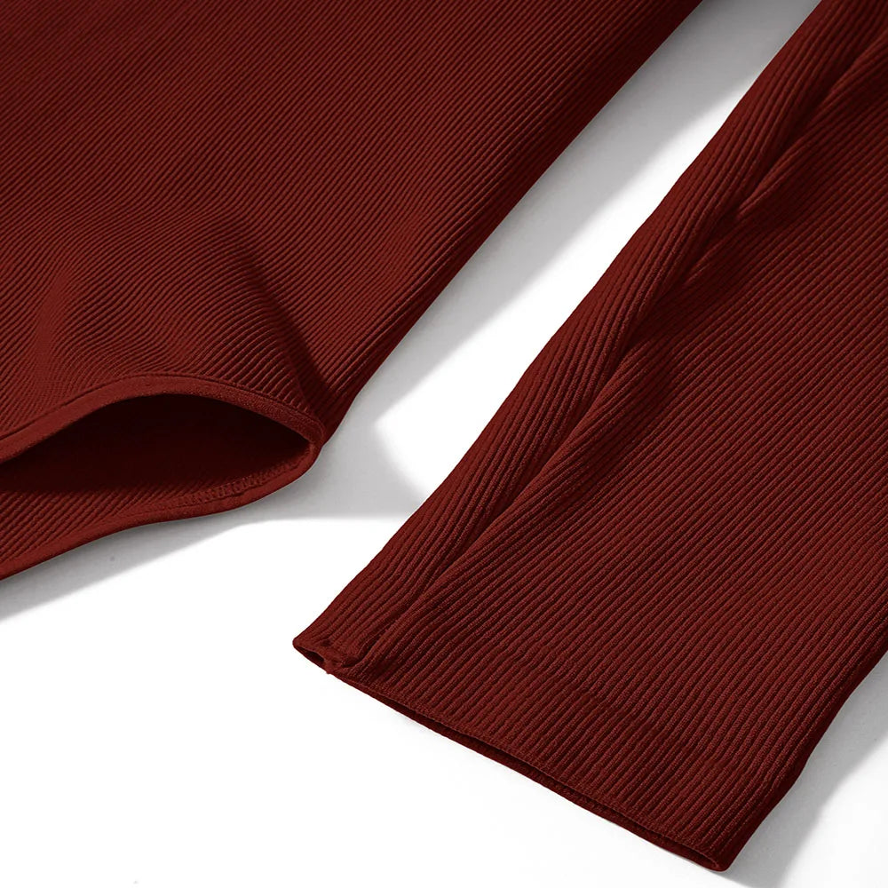 Sexy Long Sleeve Bodysuit for Women Skinny Bodycon V-Neck Push Up Romper Streetwear Jumpsuit