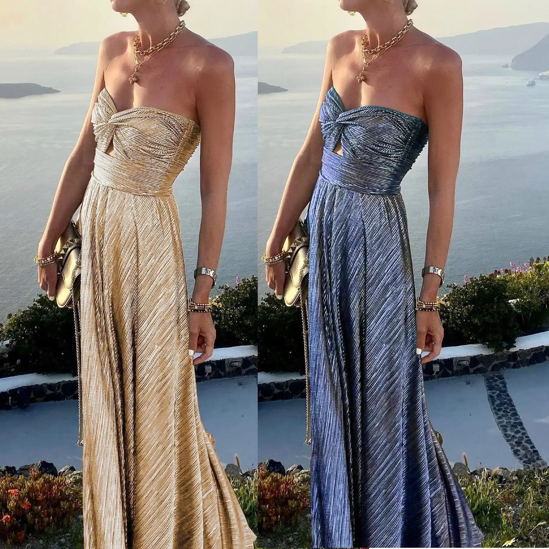 Sexy Chest Wrap Party Dress With Gold Stamping For Women