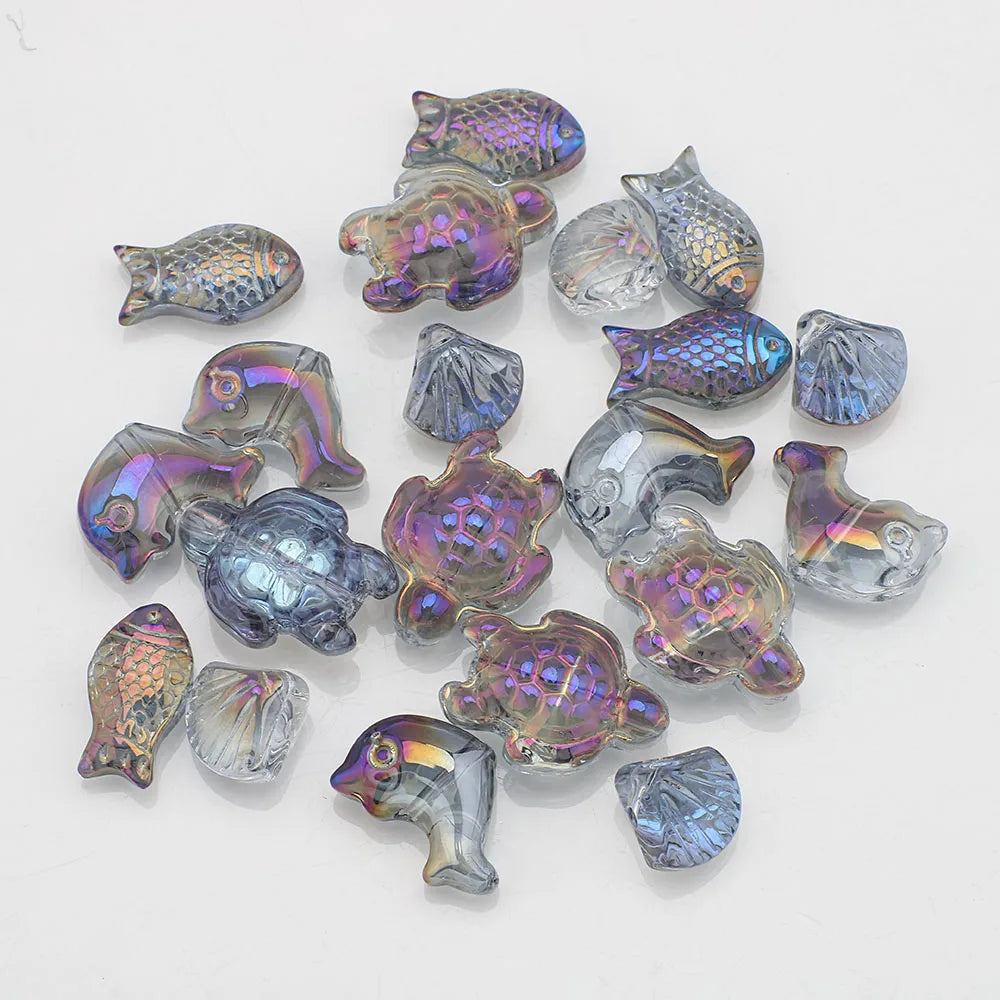 20 Pieces Mixed Shape Crystal Glass Beads for DIY Jewelry Making Including Starfish Snail Shell and Small Fish
