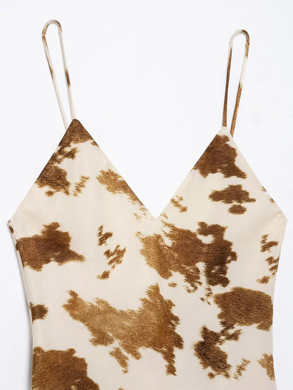 Satin V Neck Halter Dress With Mistletoe Print Elegant