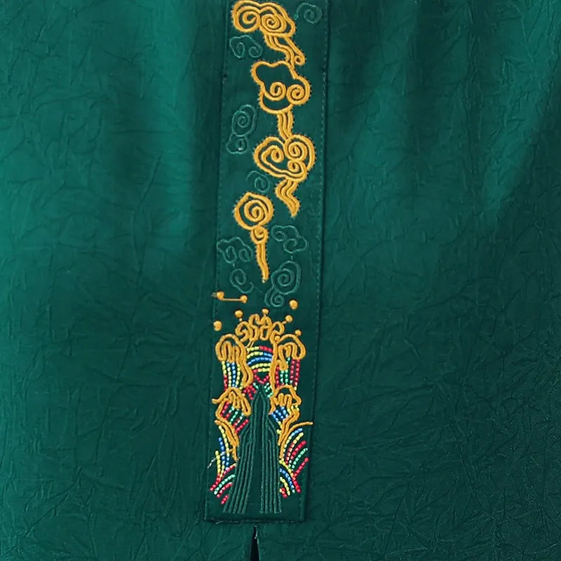 Embroidered Midi Dress for Women Vintage Style Casual Party