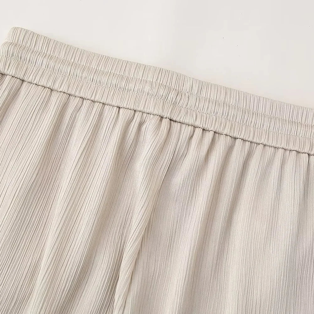 Women's Double Breasted Suit Jacket and Pants Set with Wrinkle Effect for Spring and Summer Fashion