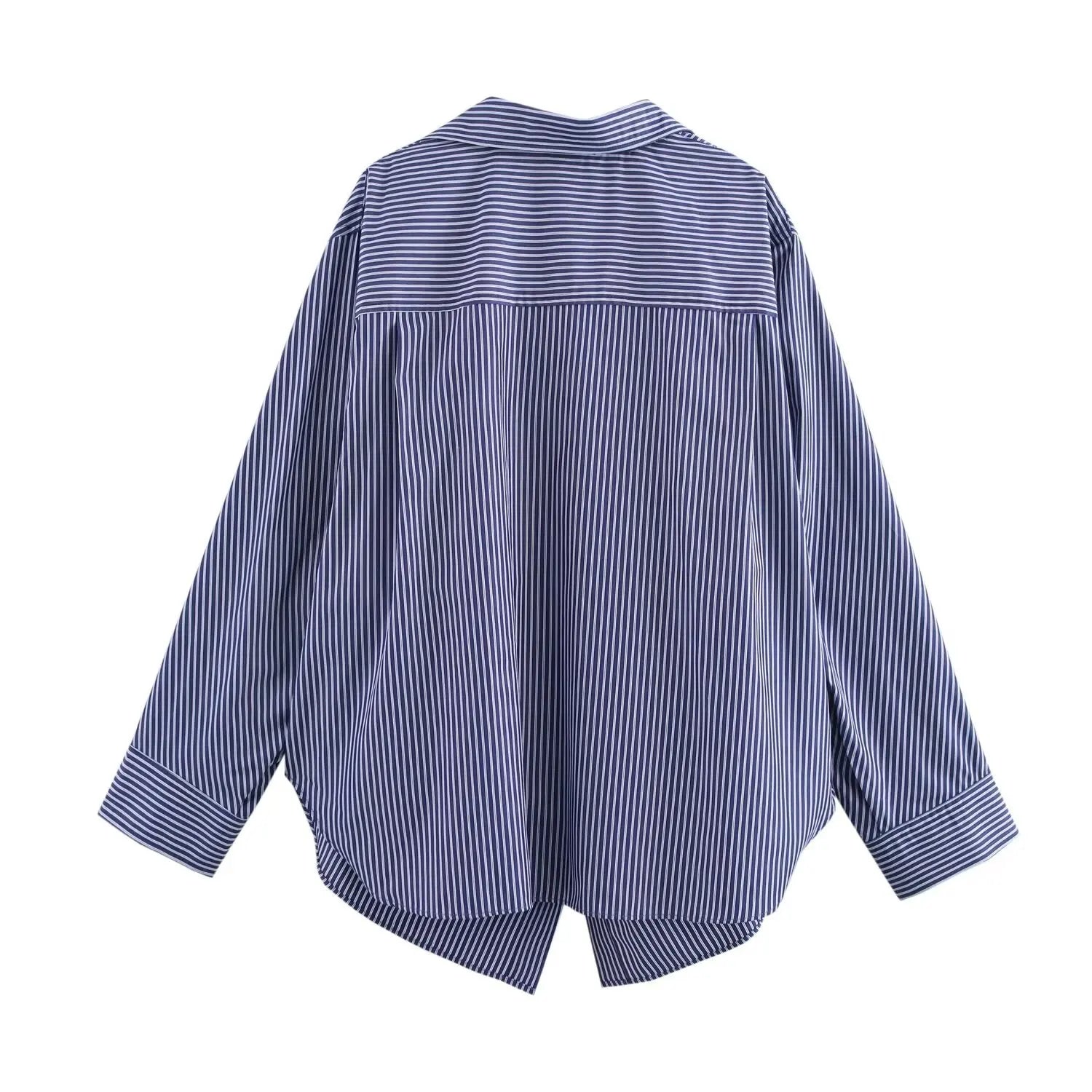 Vintage Oversized Striped Bat Sleeve Lapel Shirt for Women Long Sleeve Button Blouse Spring Autumn Casual Top