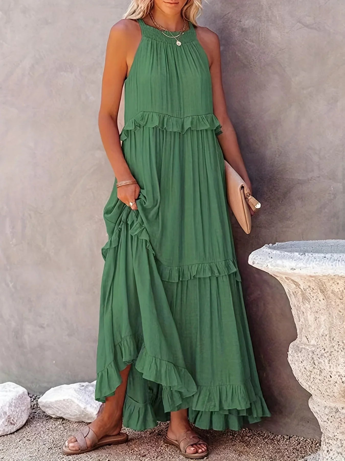 Summer Sleeveless Maxi Dress With Irregular Hem For Holiday