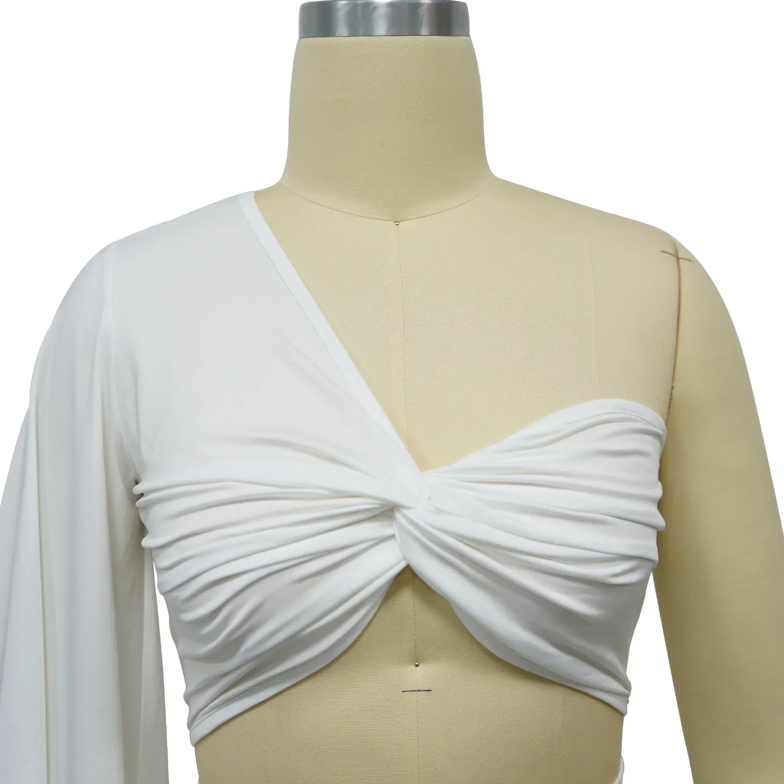 Women's Ruched One Shoulder Sleeve Crop Top and Wide Leg Pants Two Piece Set Outfit