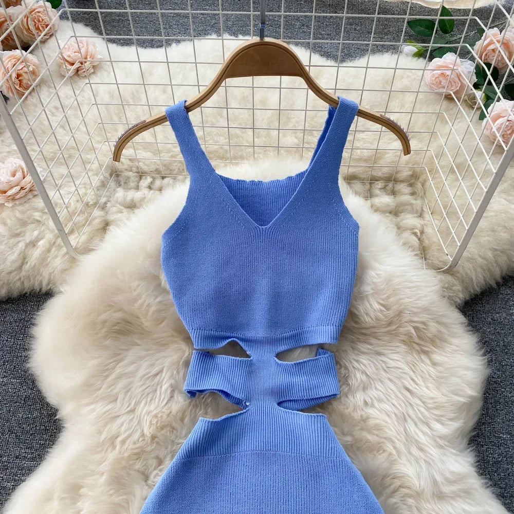 Backless Summer Knit Bodycon Dress For Women Hollow Out