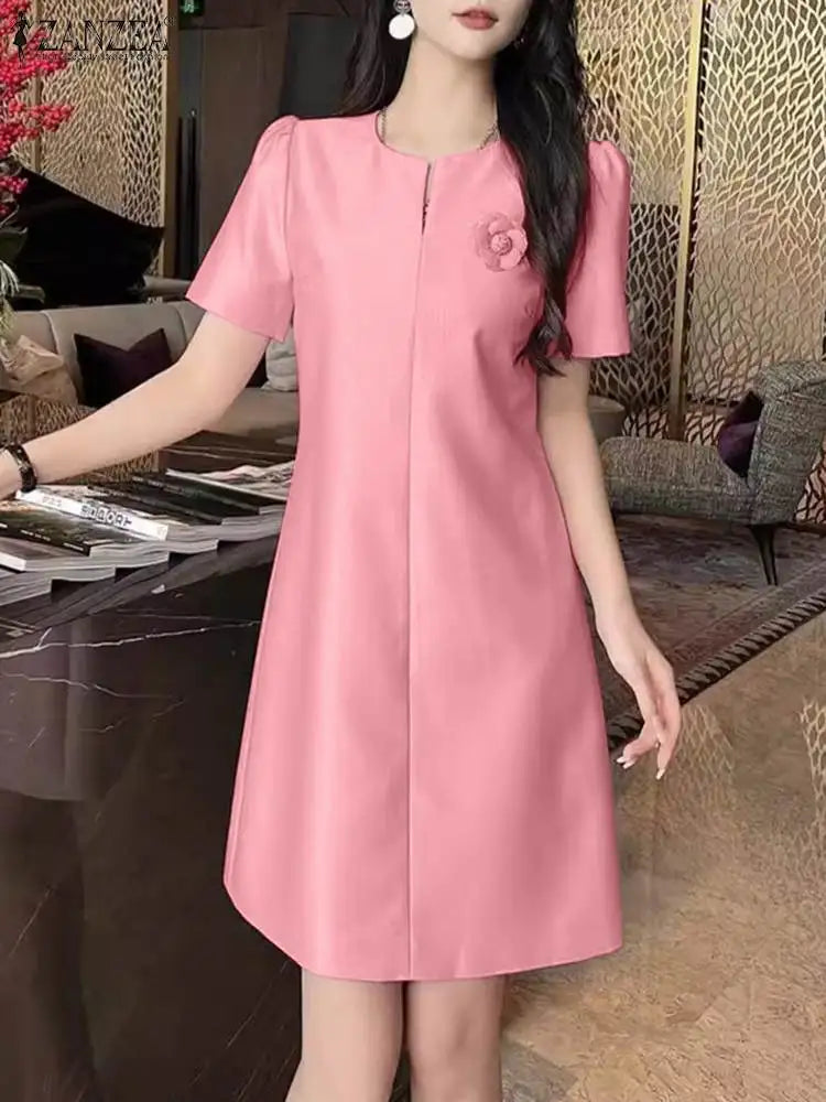 Summer Party Dress Women Short Sleeve Knee Length Sundress