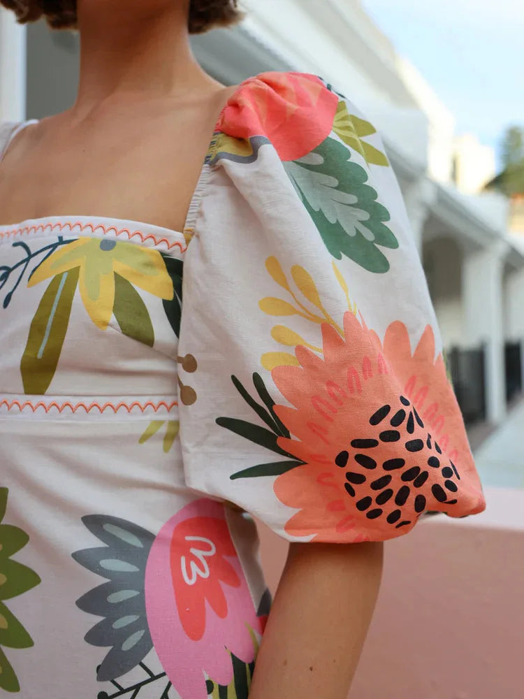 Bohemian Printed Lantern Sleeve Maxi Dress With Collar