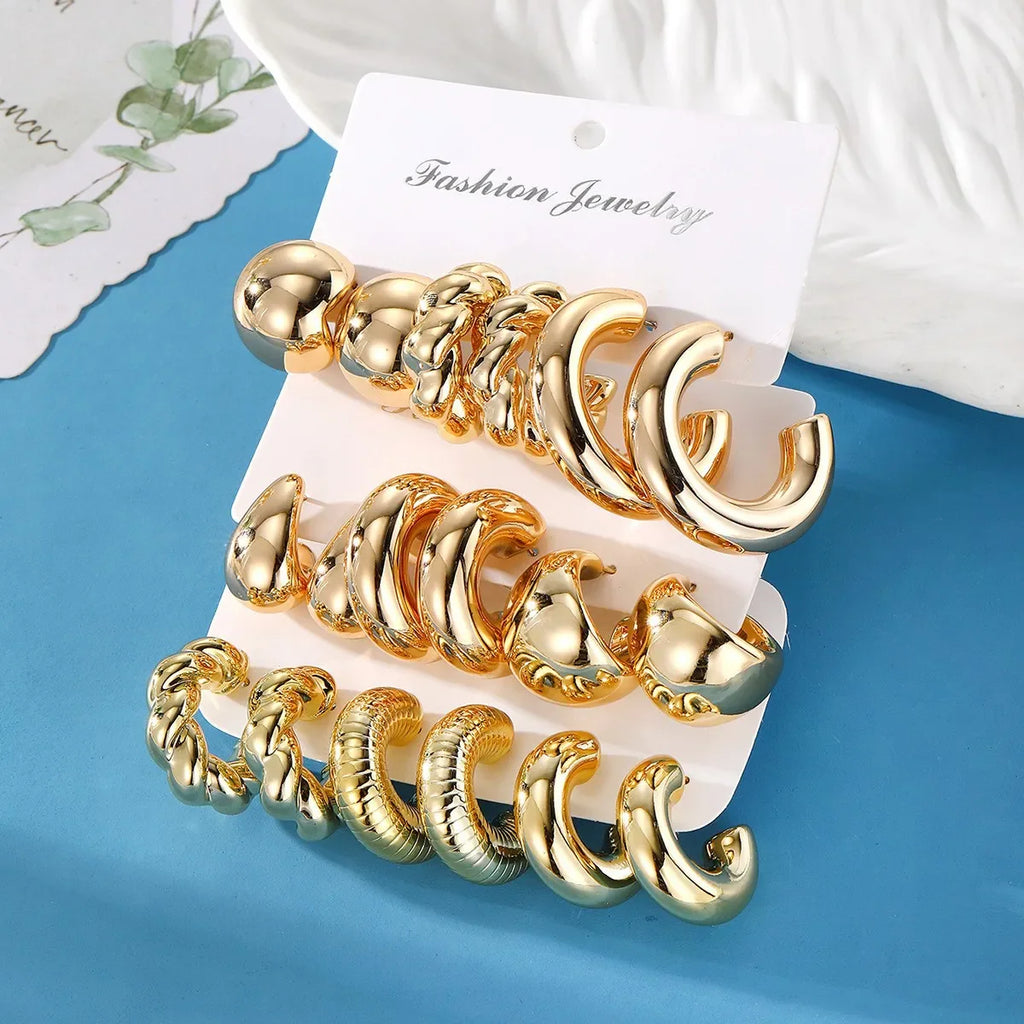 Trendy Gold Color Twisted C Shape Tear Drop Earrings Set for Women Fashion Jewelry