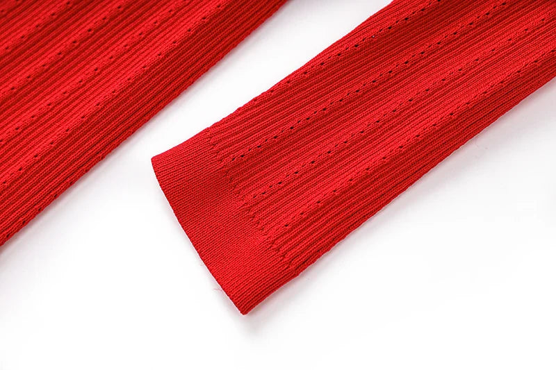 Knitted Long Sleeve V Neck Button Party Dress for Autumn