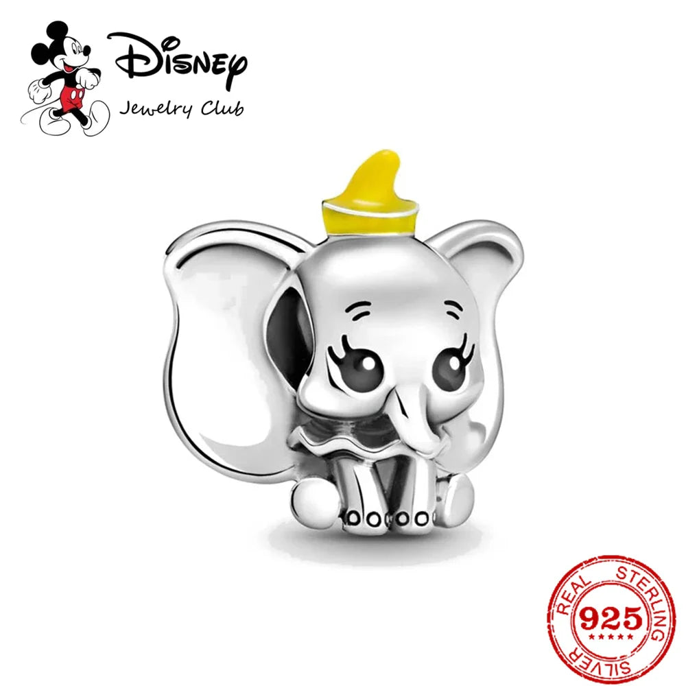 925 Sterling Silver Mickey Minnie Charm Beaded Fit Snake Bracelet DIY Ladies Jewelry