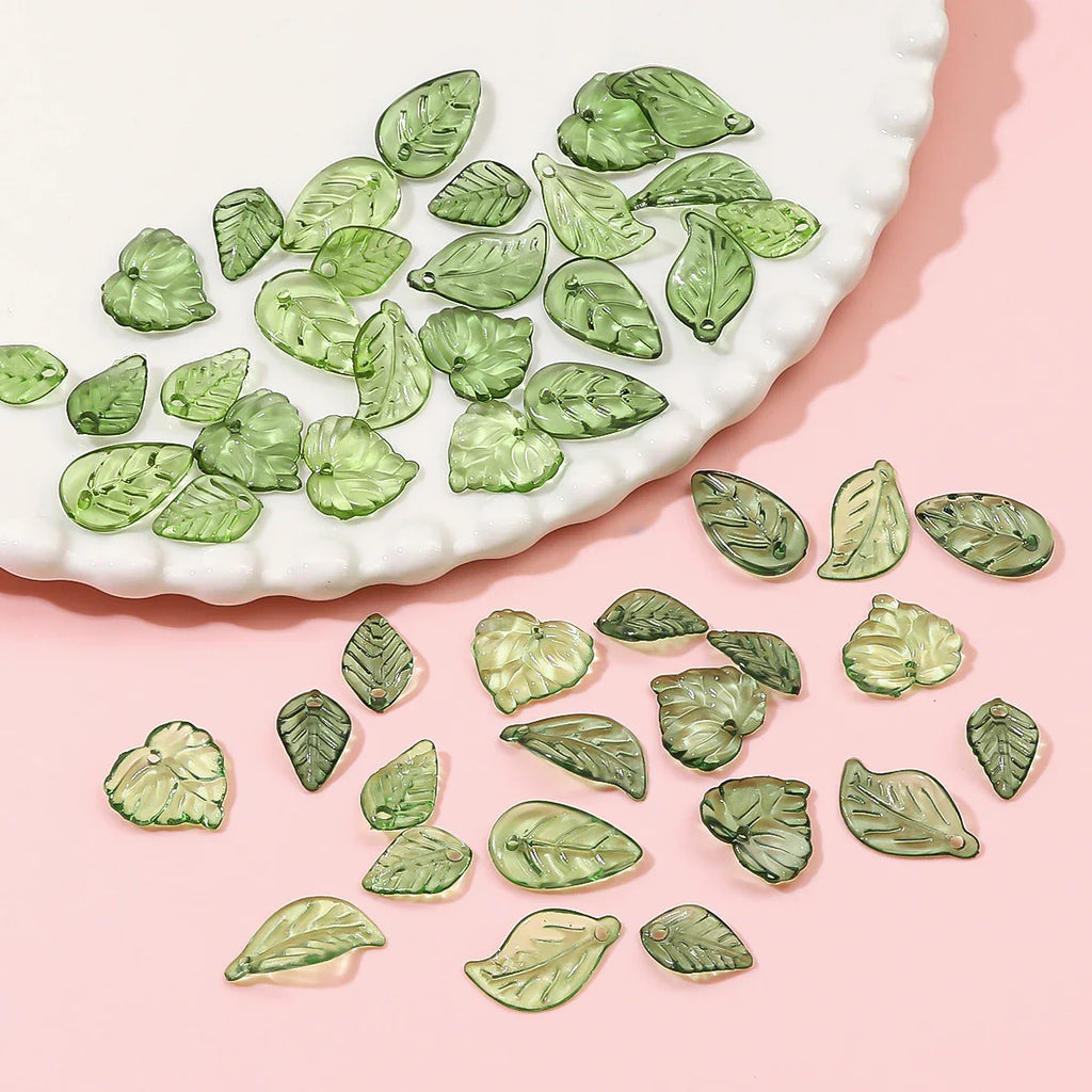 100 Pieces Mini Acrylic Tree Leaf Beads for DIY Handmade Jewelry Necklaces and Earrings Accessories