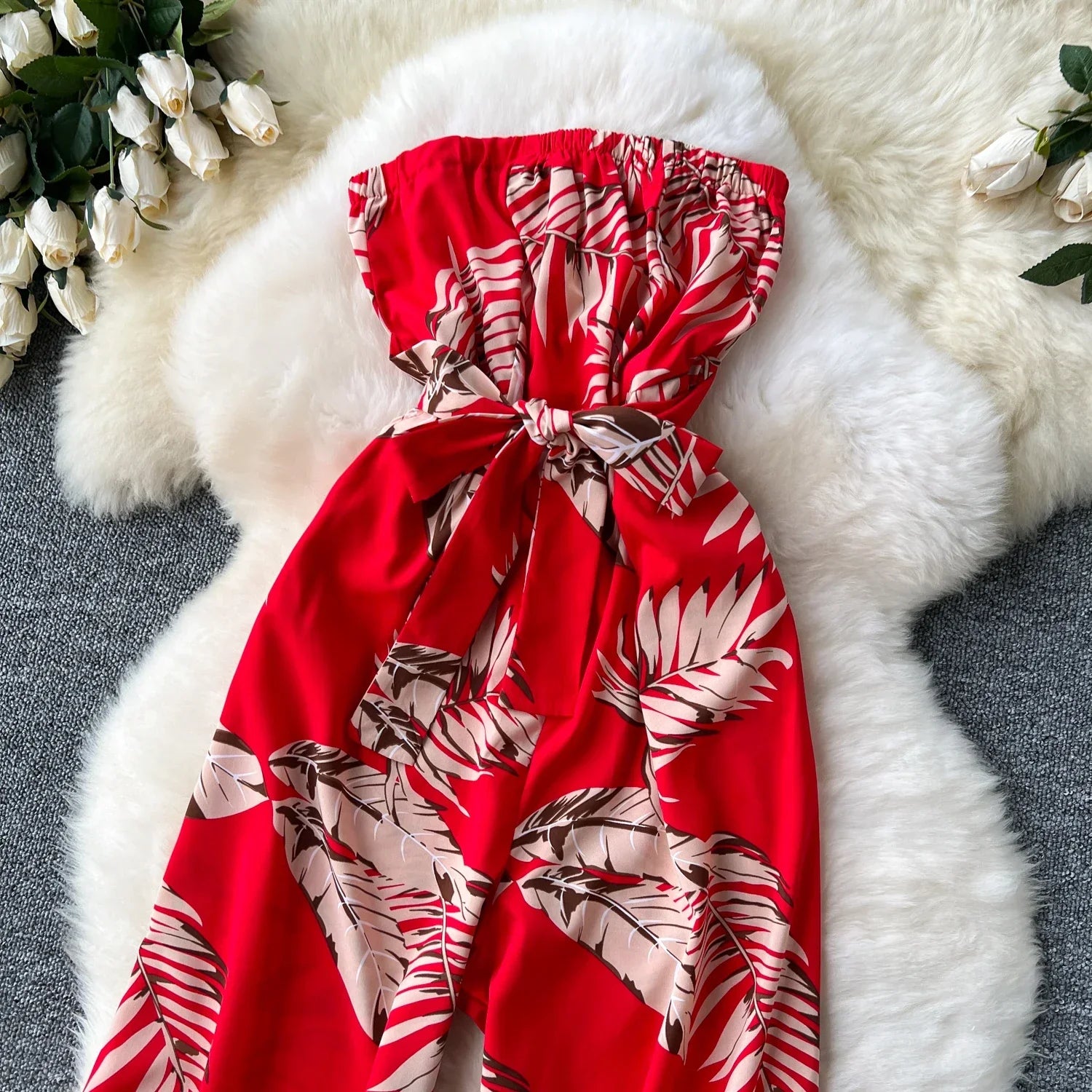 Women's Elegant Suspender Jumpsuit Sexy Printed Casual Hip Waist Overalls Romper