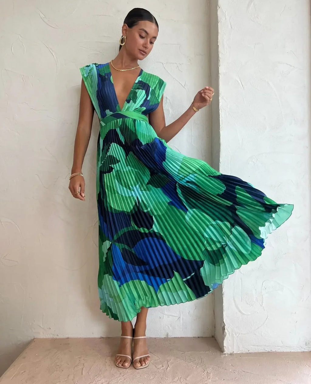 Pleated Sleeveless Casual Dress For Women Summer Vacation