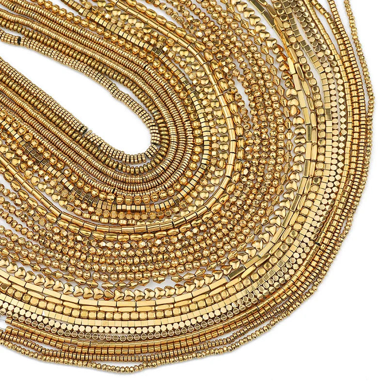 Hematite Natural Stone Gold Plated Loose Beads for DIY Jewelry Making - Star and Heart Shapes