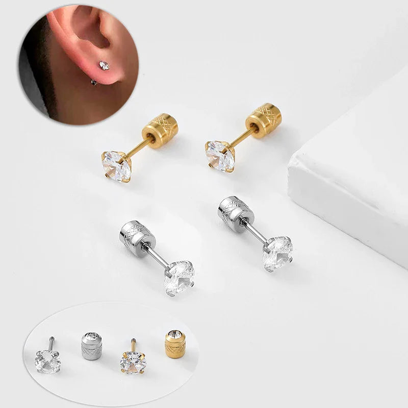 Stainless Steel Crystal Stud Earrings for Men and Women Durable Non-Fading Jewelry