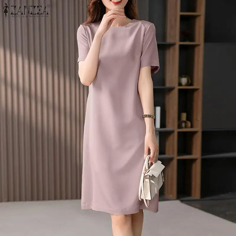 Summer Dress For Women Short Sleeve Knee Length With Pockets