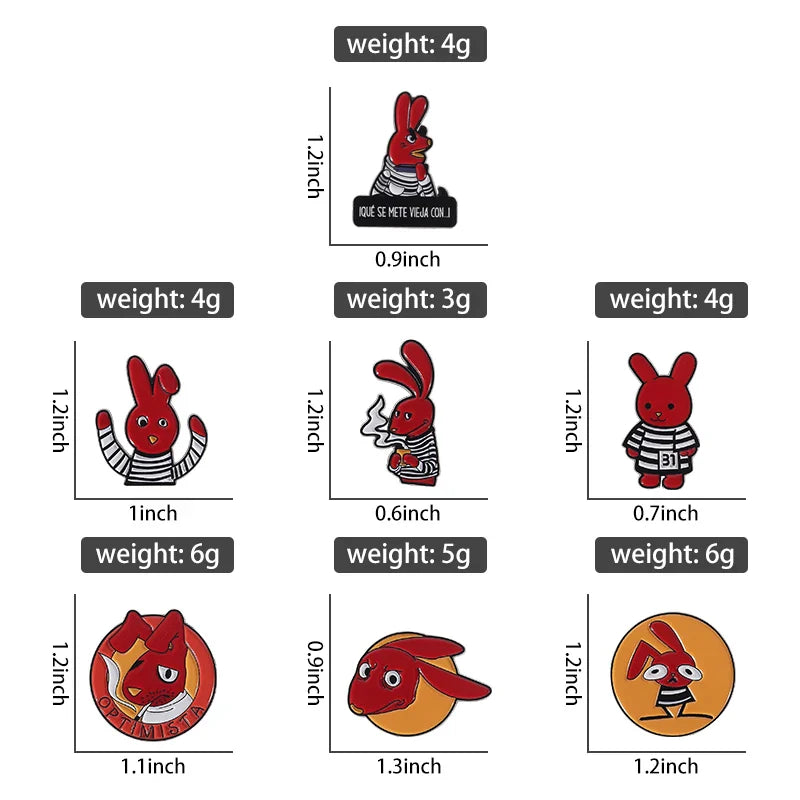 Humorous Anime Character Enamel Pins Red Eared Rabbit Brooch for Backpack and Jewelry Gifts