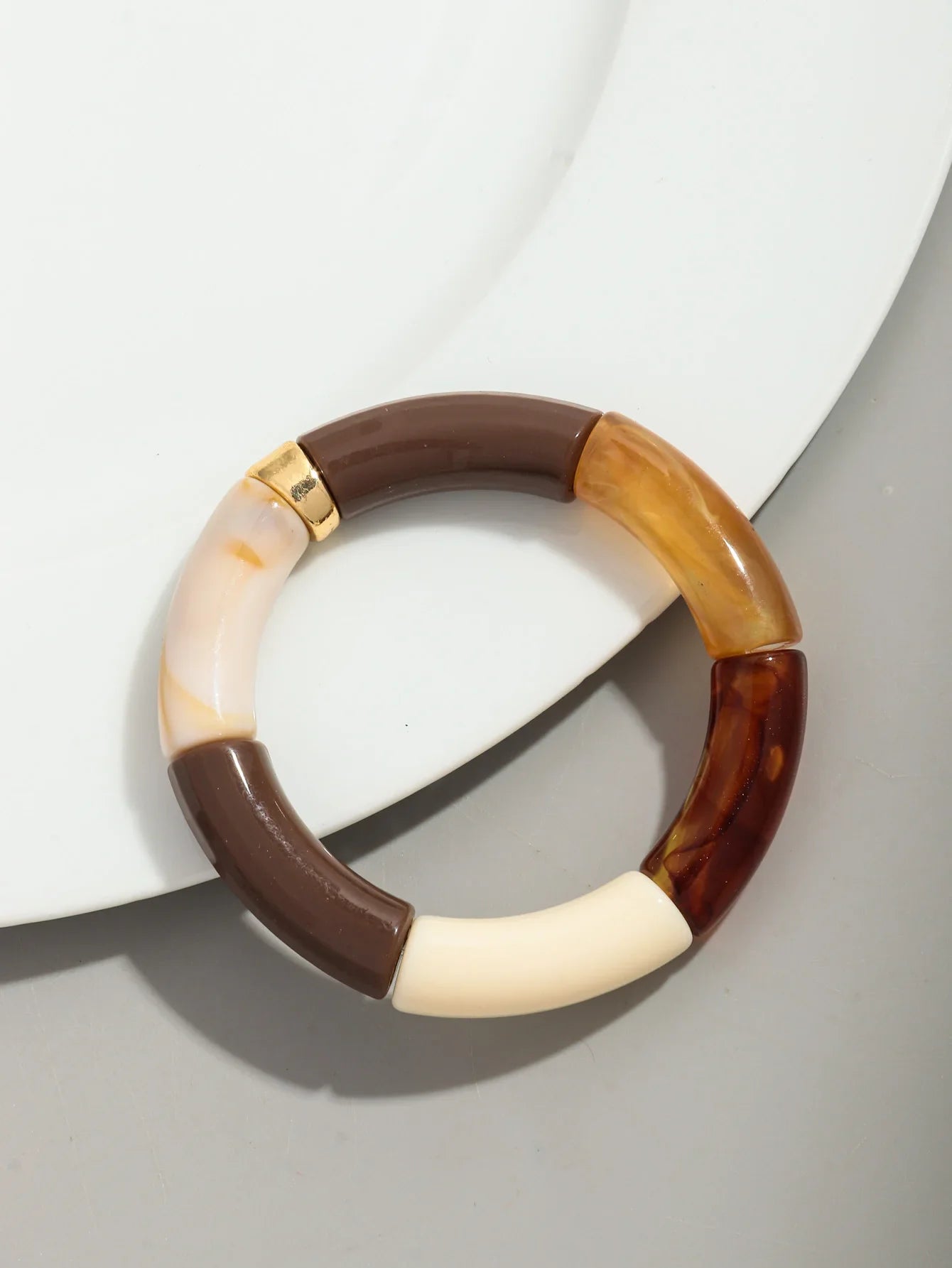 Boho Chunky Bamboo Stackable Bracelet for Women with Colorful Tube Beads and Elastic Design