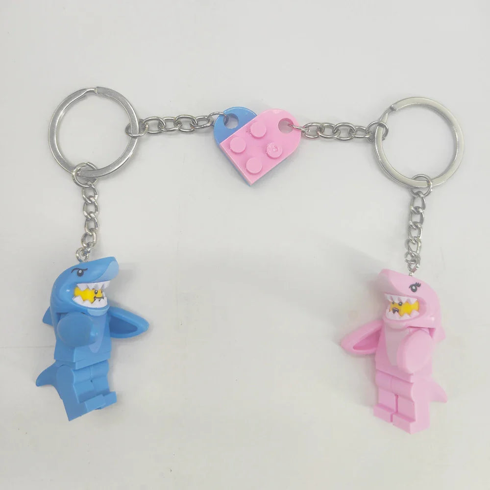 Cartoon Shark Keychains Set - Cute Pink and Blue Anime Keyring Charms for Lovers, Adorable Bag and Car Decor Gift