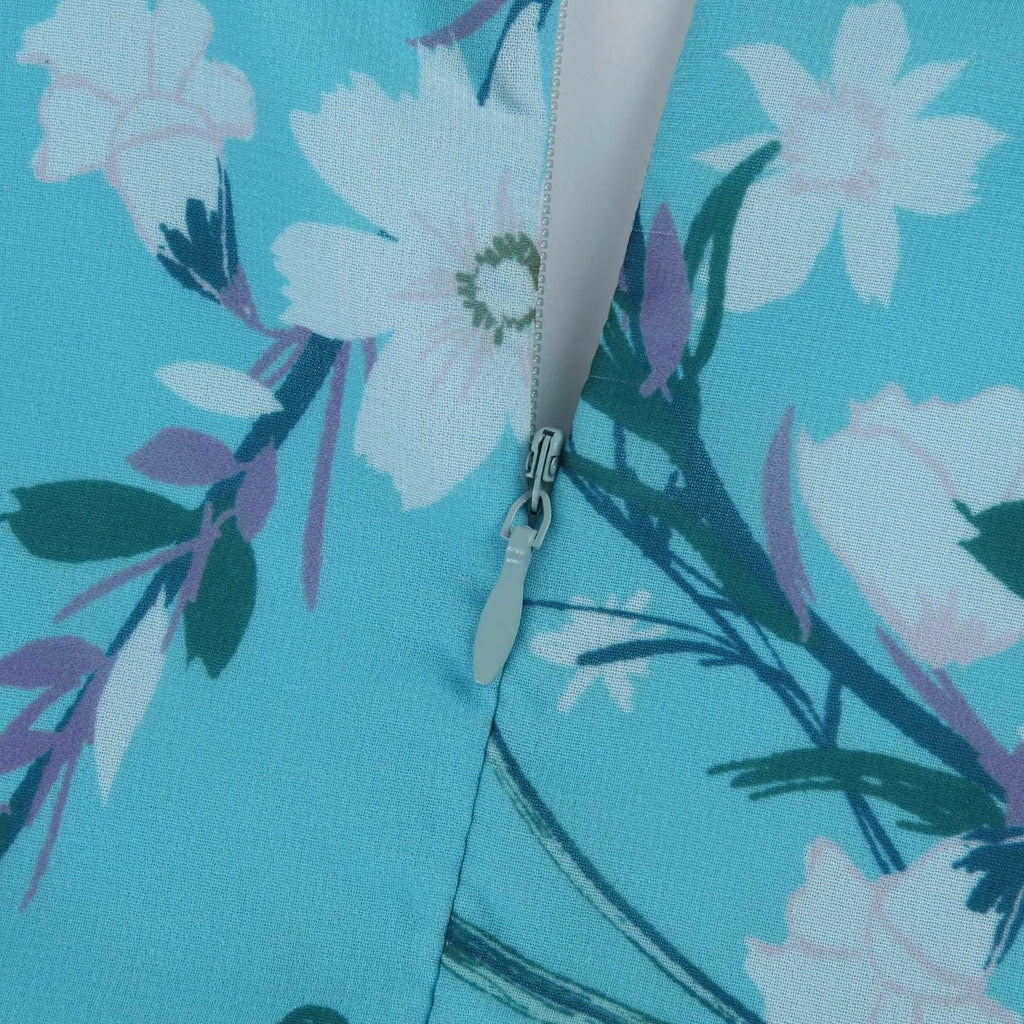 V Neck Floral Chiffon Maxi Dress With Ruffle Short Sleeves