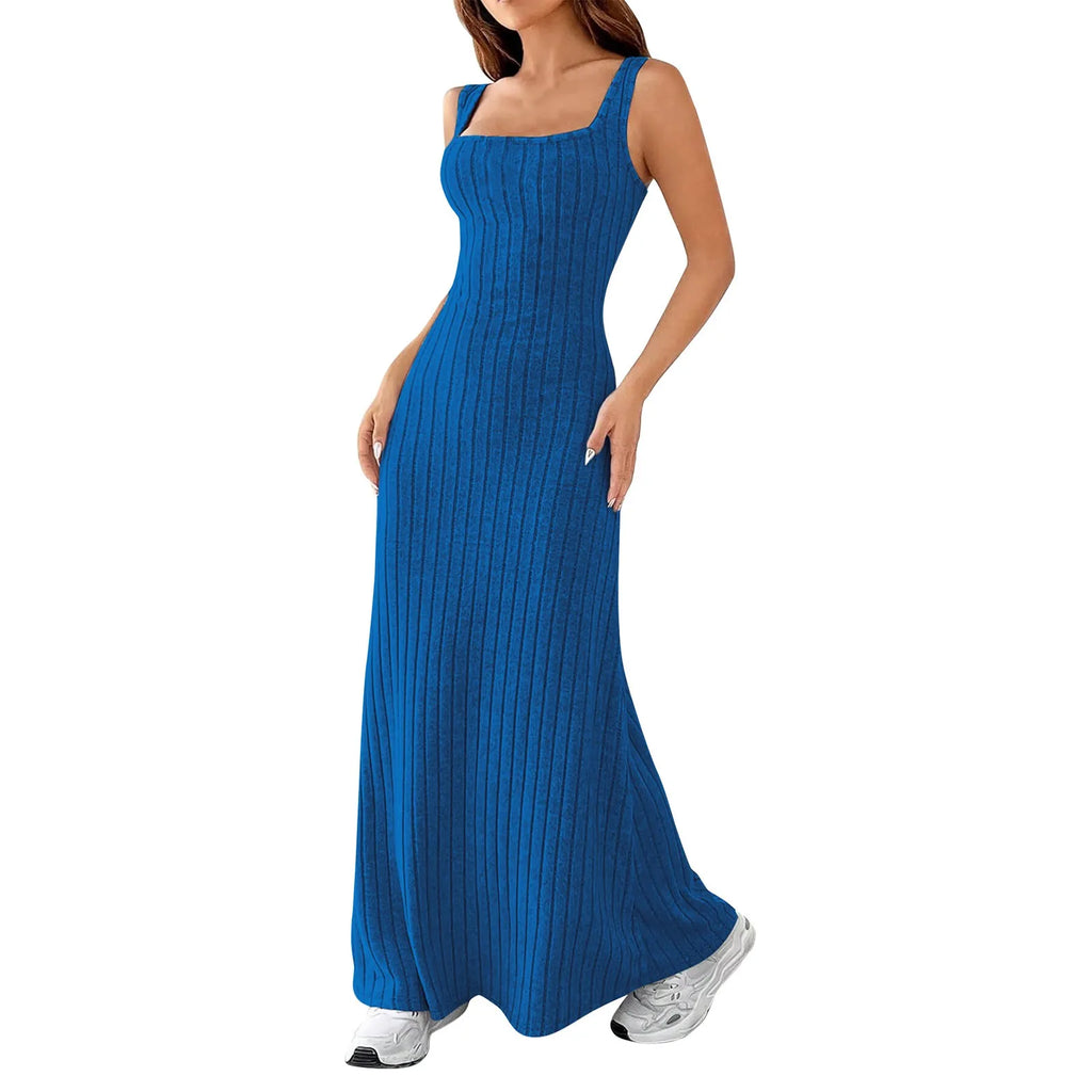 Floral Sundress For Women Pockets Square Neck Tank Dress