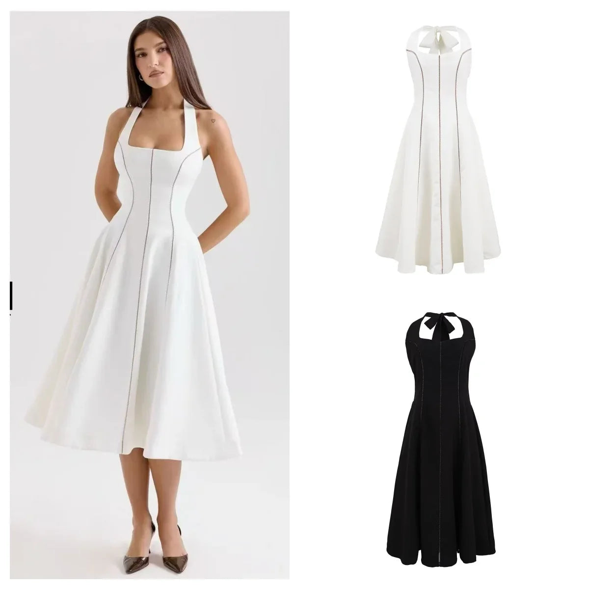 Elegant Halter Neck Backless Mesh Dress For Evening