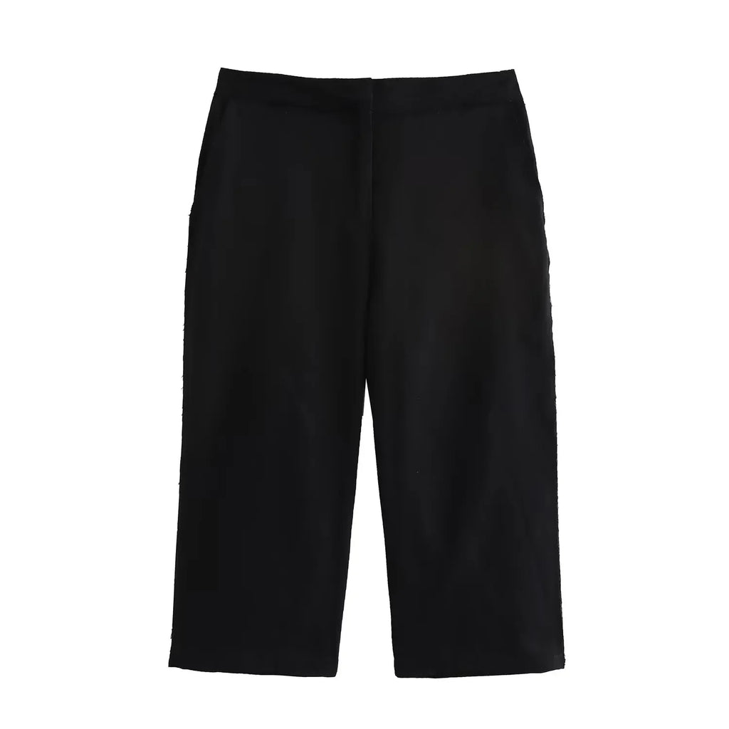 Chic Black Double Breasted Vest and Straight Leg Long Casual Shorts Set for Women Stylish Versatile Autumn Outfit