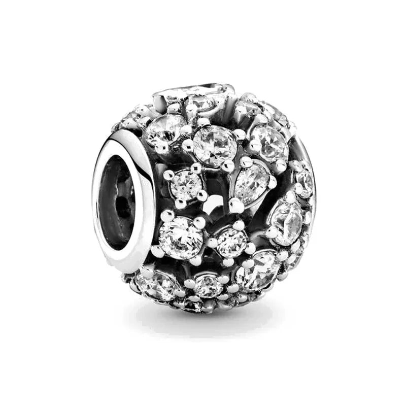 Charm Fit Original Bracelet with Shining Zircon Love Heart and Flower Bead for Women Jewelry Gift in 925 Silver Plated Design