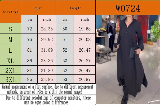 Casual Loose Fit V-Neck Long Sleeve Solid Color Dress