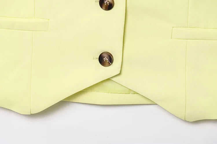 Double Pleat High Waist Trousers and V Neck Halter Waistcoat Two Piece Women's Fashion Outfit with Button Details