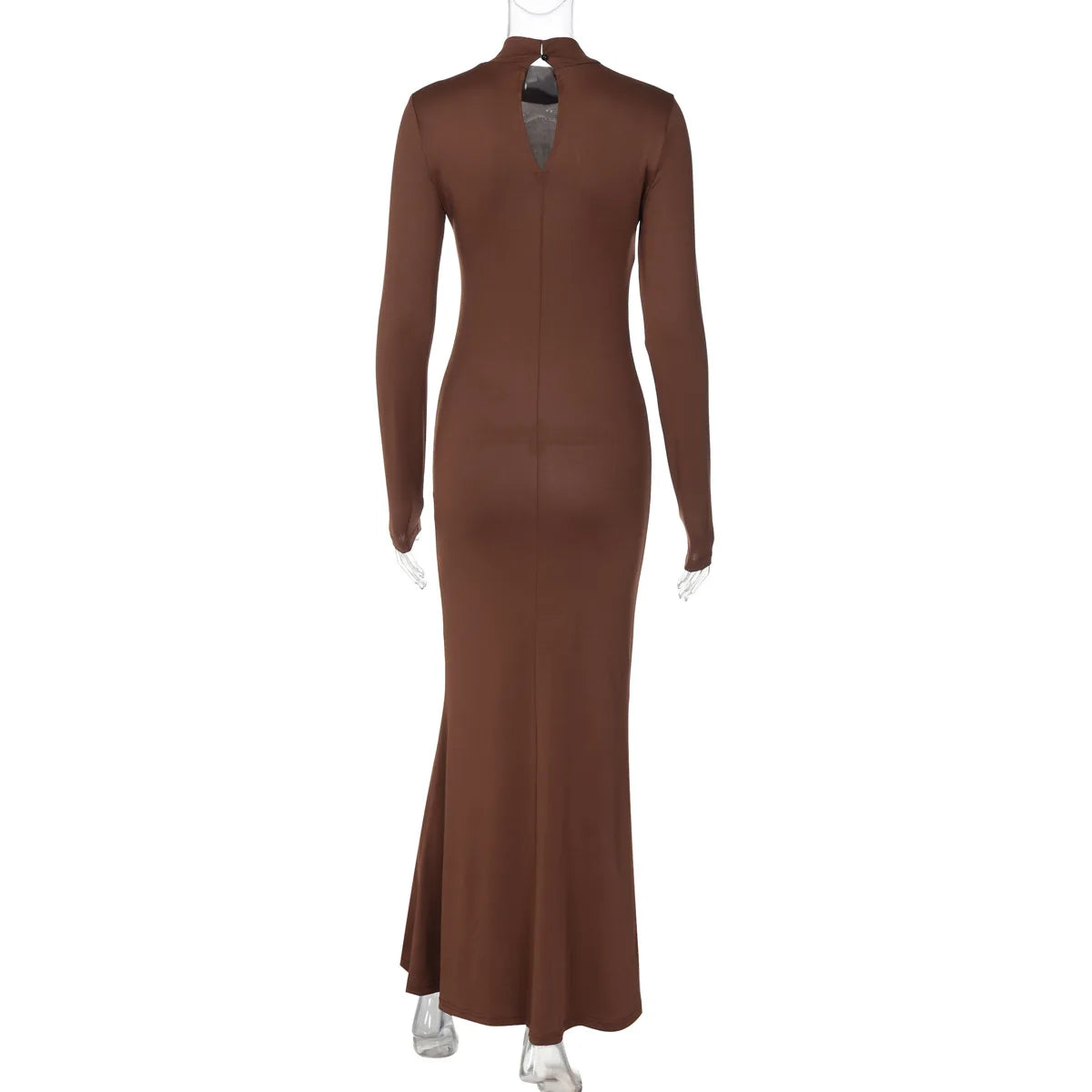 Womens Maxi Dress Autumn Turtleneck Button Long Sleeve