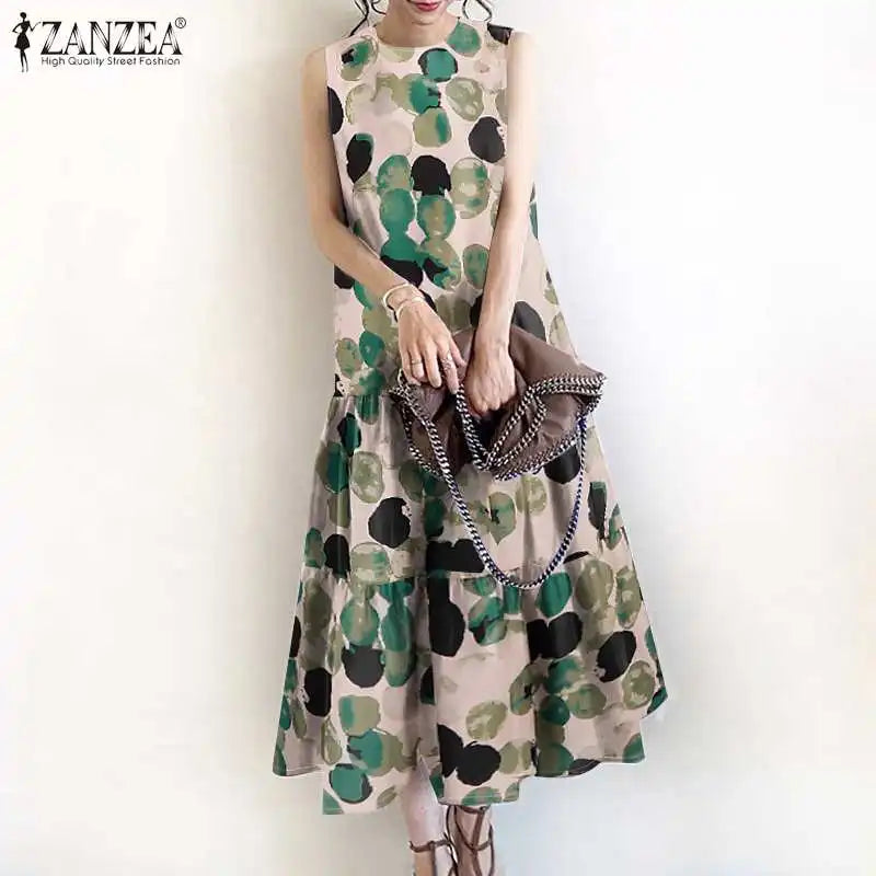 Bohemian Floral Sundress With Ruffle Hem For Women Casual